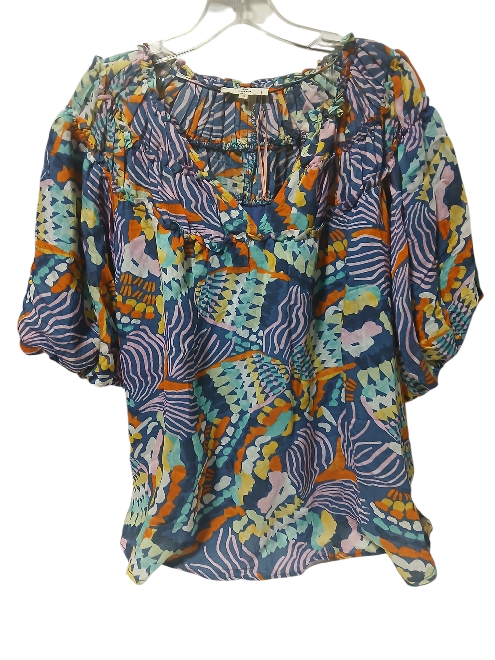 entro Navy Multicolor Printed Puff-Sleeve Blouse